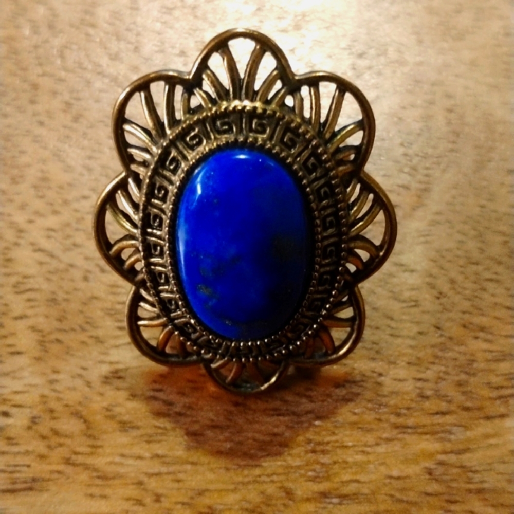 Studio Barse Lapis and Bronze Petal Ring, Size 8 - Picture 7 of 8